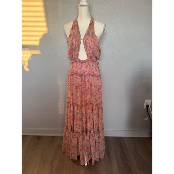 Revolve ASTR Jaidee Dress in Pink Floral Size S Chiffon Halterneck - Picture 2 of 5